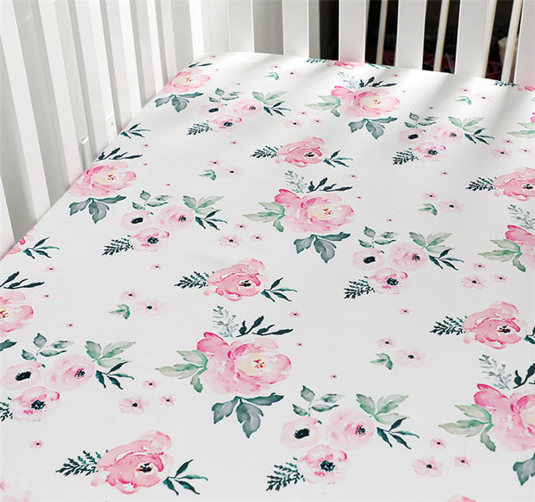 pink and mint florals baby girls nursery baby fabric cute fabric for girls  navy blue mint and pink fabric Fabric bycharlottewinter